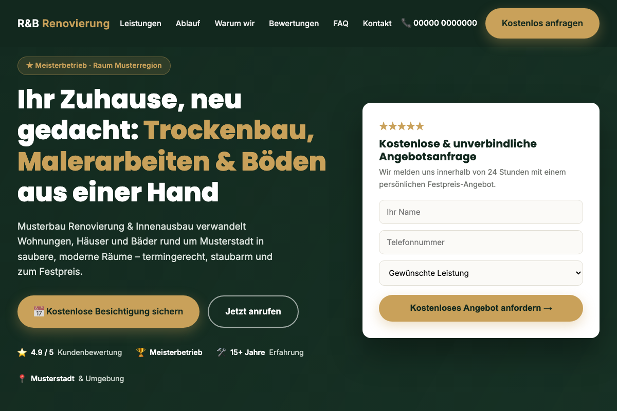 Muster-Website Renovierung und Malerbetrieb
