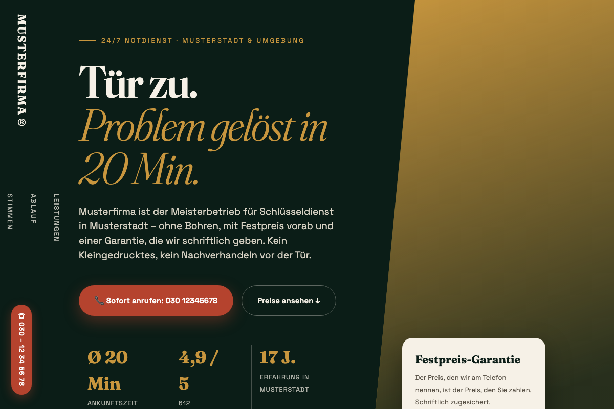 Muster-Website Schlüsseldienst, helles Corporate-Design